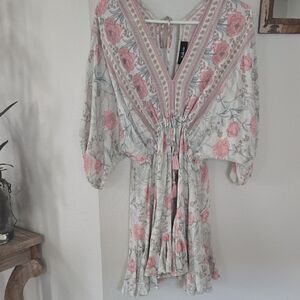 Floral Bohemian Dress with Pink and Gray Accents
